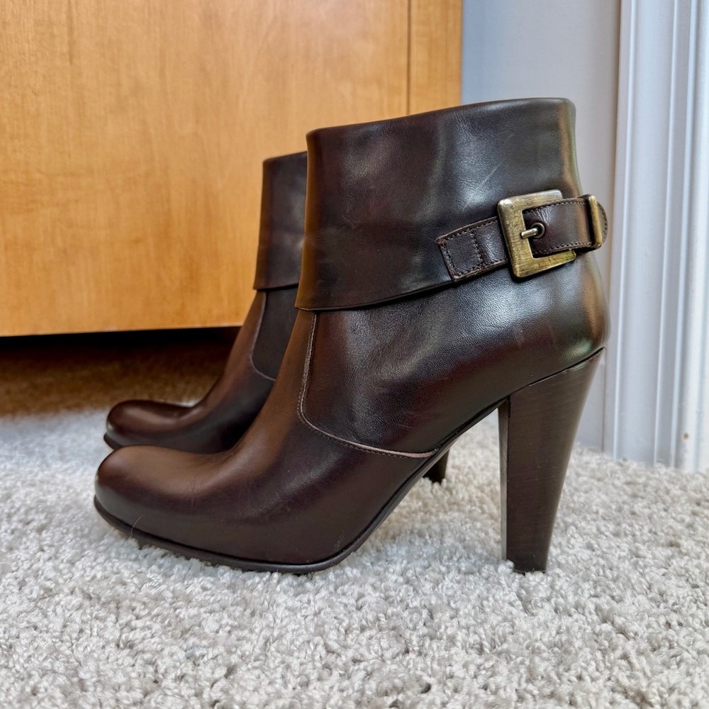 Charles David Brown Zip Up Leather Booties Size 38